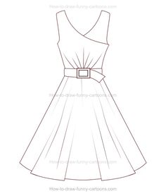 a line drawing of a dress with a bow on the waist and belt at the waist