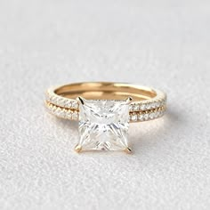 Princess Cut Moissanite Engagement Ring Set 2pcs - Felicegals Ring Cushion, Princess Cut Engagement Rings, Dream Engagement