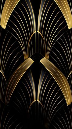 an art deco wallpaper with gold lines and curves in the shape of fan shapes