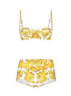 This Dolce & Gabbana Maiolica-print bikini set is a must-have for your summer wardrobe! The vibrant Maiolica print will make you stand out while the high-quality fabric ensures a comfortable, secure fit. With this bikini set, you can confidently enjoy your time at the beach or pool.Highlightsyellowwhitestretch-designunderwire cupadjustable shoulder strapsdetachable shoulder strapsrear zip fasteninghigh-riselogo patch to the frontBe mindful to try on swimwear over your own garments.CompositionOuter: Nylon 72%, Spandex/Elastane 28%Lining: Nylon 88%, Spandex/Elastane 12%Brand style ID: O8A27JONR14Colour: H45DQ Majolica Print, White Bra, Dg Logo, Feminine Chic, White Bras, High Waist Bottoms, Dolce & Gabbana, Try On, Cannes