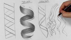 someone is drawing different hair styles on paper with pencils in their hands, and then they are drawn to look like wavy hair