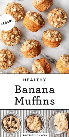 healthy banana muffins with oatmeal and chocolate chips in the middle