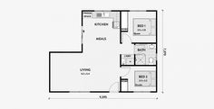 the floor plan for a two bedroom apartment with an attached bathroom and living room area