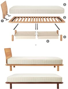 the bed frame and mattress are labeled in three different positions, including one for each side