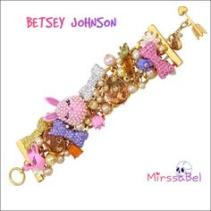 Bnwtmsrp: $148 Betsey Johnson Easter Bunny Features: Gold-Tone Hardware Faux Pearls Adornes With Delicate Stones J Toggle Closure Charms Including: Bunny/Easter Egg/Bj Water /Can/Flowers Metal/Plastic Pearl/Glass 7.75"1.5" Imported Style Name: 464196 Please Beware Of Fake Betsey Pictures Attacheddont Buy Fake Can Flowers, Betsey Johnson Flower Shoes, Bunny Easter Egg, Betsey Johnson Christmas Jewelry, Betsey Johnson Earrings Betsey Johnson, Auto Correct, Betsey Johnson Bracelet, Cluster Bracelet, Betsey Johnson Earrings