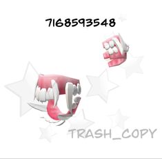 an image of two teeth that are missing their gums and one has the word trash - copy on it