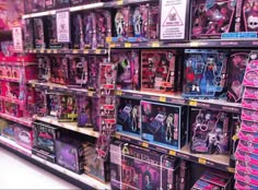 there are many toys on display in the store