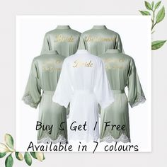 three bridesmaid robes with the text buy 5 get 1 free