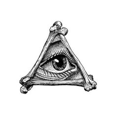 an all seeing eye with bones in the shape of a triangle on a white background