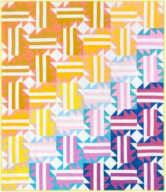 an abstract painting with many different colors and patterns on it's sides, including pink, blue, yellow, orange, and white