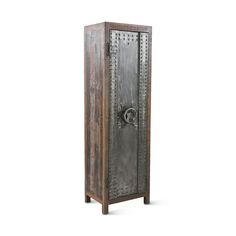 Welles Tall Vault Style Reclaimed Cabinet - World Interiors Sterling Brown, Iron Hinges, Vault Doors, Wood Armoire, Iron Door, Tall Cabinet, Tall Chest, Steampunk Design, Cabinet Styles