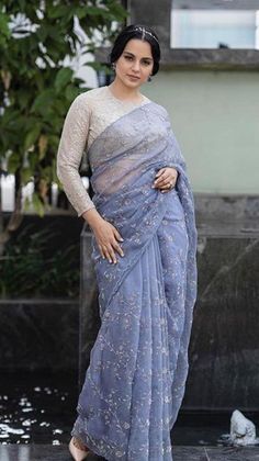 Kangana Ranaut in Lilac Organza With Fancy Rich Sequence Work Saree Lilac Saree, Diwali Dresses, Kangana Ranaut, Indian Saree Blouse, Indian Fashion Saree, Designer Sarees Online, Sequence Work, Saree Trends, Elegant Saree