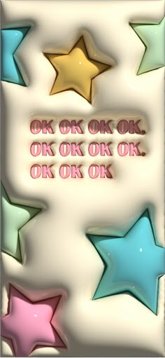 an image of some stars with the words ok or ok written on them in pink, blue and yellow