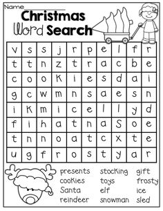 christmas word search worksheet for kids to practice their handwriting and writing skills with