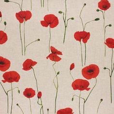 red flowers on white background with green stems