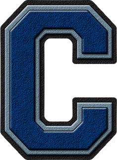 the letter c is made up of blue and gray leather with black stitching on it