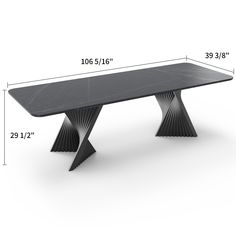 a black table with measurements for the top and bottom portion, including an x - shaped base