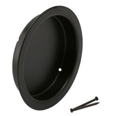 an empty black bowl with two screws on the side and one in the middle