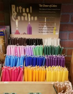 short tapered candles separates by color on display for spells and prayers Free Will, Chime Candles, Green Candle, Manifesting Love, Viking Runes, Organic Lotion, Blue Candles, Spell Candles, Spell Work