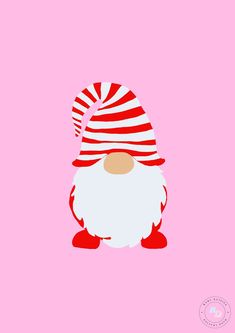 a red and white striped santa claus on a pink background