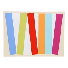 four different colored strips of paper on a white background