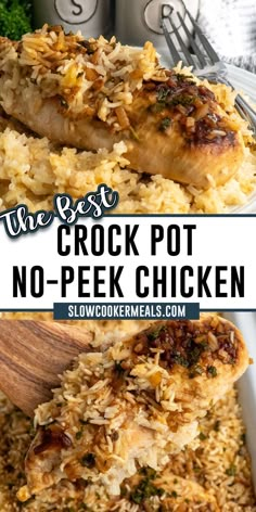 No-peek chicken over rice on a plate. Crockpot Chicken Tenderloins, Chicken Tenders Crockpot, Crock Pot Chicken And Rice, Chicken And Rice Crockpot, No Peek, No Peek Chicken, Crockpot Chicken Thighs, Chicken Breast Crockpot Recipes, Chicken And Rice Recipe