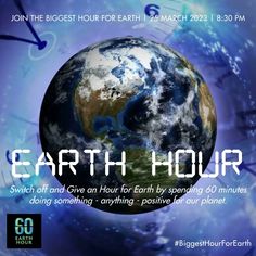 the earth hour poster is shown with blue background