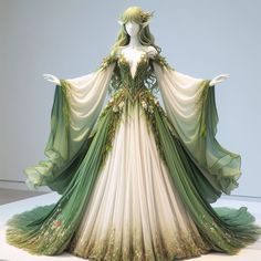 ai, digital art, image, character, illustration, cartoon, fantasy, design, animation, icons, 3D, comic, painting, manhwa, pfp, pp, cover Elf Ball Gown, Elf Fairy Cosplay, Fantasy Nature Dress, Fantasy Green Dress, Fantasy Elf Dress, Fairytale Dress Medieval, Dress Fantasy Art, Green Fantasy Dress, Elf Wedding Dress