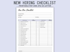 the new hiring checklist printable is shown