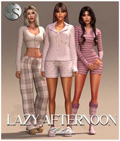 three women in pajamas and socks standing next to each other with the caption lazy afternoon