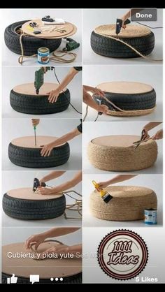 the instructions for how to make an ottoman out of old tires