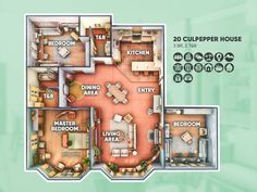 the floor plan for an apartment with two bedroom, one bathroom and three living areas