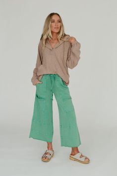 Lucky One Wide Leg Pant - Green | Three Bird Nest Three Bird Nest, The Lucky One, Buckle Sandals, Wide Leg Pant, Bird Nest, Lace Bralette, Crochet Lace, Boho Outfits, Medium Weight