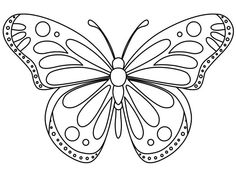 a butterfly that is drawn in black and white with dots on it's wings