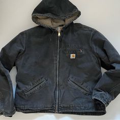 Excellent Worn Condition. Functional Zipper Closures. Sherpa Lined. Elastic Cuffs At Wrist. Womens Carhartt, Carhartt Jackets, Carhartt Women, Zipper Jacket, Sherpa Lined, Hooded Jacket, Black Gray, Coats For Women, Black And Grey