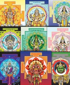 the seven avatars of lord ganesha in different colors and designs on paper