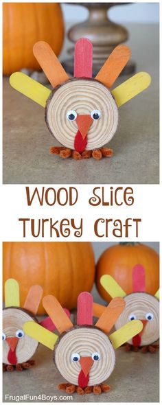 wood slice turkey craft for kids to make