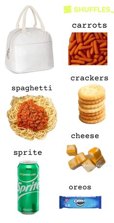 an image of food that includes spaghetti, crackers and cheeses with the words