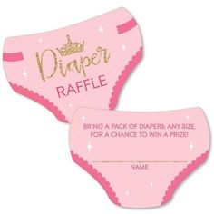 two pink diapers with gold glitters on them and the words, baby raffle