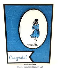 a card with a woman in a blue dress holding a black umbrella and the words congrats on it