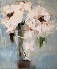 a painting of white flowers in a vase