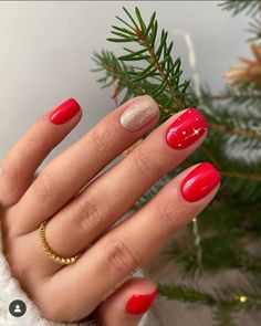 Short Red Nails Design Christmas, Small Nails Design Christmas, Red Winter Nails Short, Very Short Nails Christmas, Christmas Nails On Short Nails, Short Crismas Nails, Christmas Red Nails Short, Xmas Nails Designs Simple Christmas French Manicures, Christmas Manicures For Short Nails