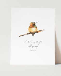 a card with a hummingbird sitting on top of it's back and the words in