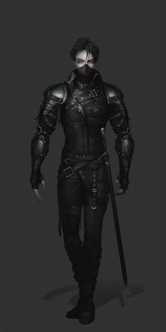 Armadura Ninja, Black Armor, Male Clothes, 다크 판타지, Dungeons And Dragons Characters, Fantasy Armor, Fantasy Warrior, Armor Concept, Arte Fantasy