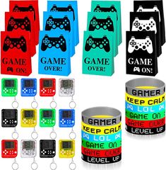 game over wristbands and bracelets are shown in different colors