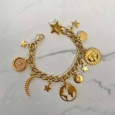 Celestial bracelet Celestial Star Charm Bracelet Gift, Celestial Charms Bracelet Jewelry, Adjustable Celestial Charms Bracelet, Celestial Silver Charm Bracelet, Celestial Bracelet With Moon Charm, Charm Necklace Diy, Gold Charm Bracelet, Celestial Jewelry, Stackable Bracelets