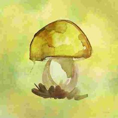 a painting of a mushroom on a yellow background