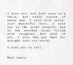 a piece of paper with an old fashioned typewriter on it that says i miss you, not just one in which, but every minute