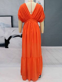 Orange V-neck Summer Maxi Dress, Summer Evening V-neck Maxi Dress, Orange V-neck Maxi Dress For Vacation, Chic V-neck Short Sleeve Dress For Vacation, Chic V-neck Dress For Beach Season, Red V-neck Dress For Vacation, V-neck Maxi Dress For Beach Season Brunch, Fitted V-neck Dress For Vacation, V-neck Maxi Dress For Brunch During Beach Season