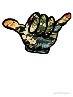 a hand that has flowers on it and two fingers in the shape of a peace sign